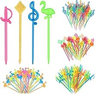 Pack of 200 Children's Fruit Skewers, Reusable Food Picks & Snack Picks for Finger Food, 4 Designs M