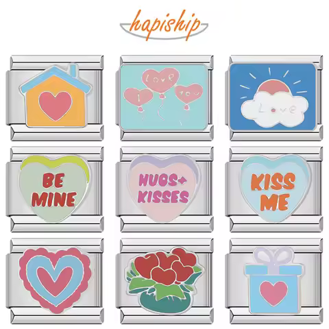 Hapiship 2024 Fashion New Kiss Me Love Flower Heart Italian Charms Links Fit 9mm Bracelet Stainless 