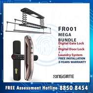 [SINGGATE] Mega Bundle Set FR001 Digital Door Lock + FM021 Digital Gate Lock + Laundry System LS026