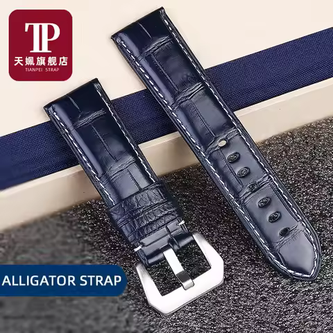For Panerai Bamboo Crocodile Leather Watch Strap Genuine Leather Strap Pin Buckle 22 24mm Watch Acce