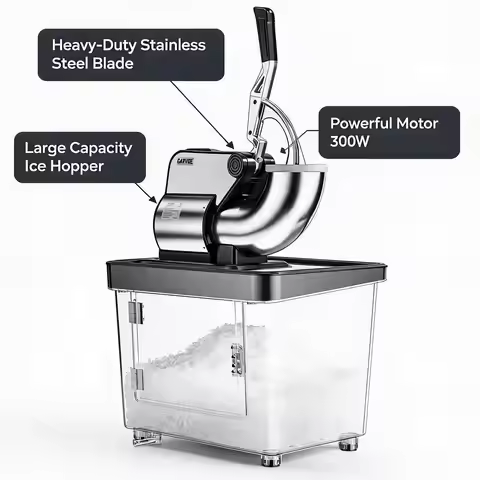 Commercial Ice Crusher 750 Lbs Hr 350W Electric Snow Cone Machine With 4 Stainless Steel Blades 2000