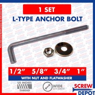 ♞,♘1SET A307 4140 BI Anchor Bolt with nut and washer | L Bolt | Hook Bolt for Concrete Screw Depot