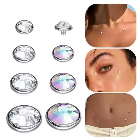 8 Pcs Hypoallergenic Dermal Tops Skin Piercing Jewelry 14G AB Rhinestone Surgical Steel Piercing Jew