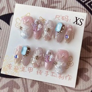 XS Size Handmade Nail Tips Bridal Nail Art Daily Wear Gel Nail Extensions Light Therapy Nail Pieces 