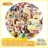 52pcs Cute Curious George Stickers Waterproof for Laptop Phone Case Notebook Decor Sticker