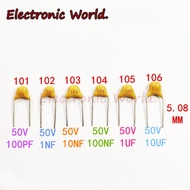 100pcs 50V Multi-Layer Ceramic Capacitor P = 5.08mm 100nF 150nF 220nF 330nF 470nF 680nF 1uF Unique S