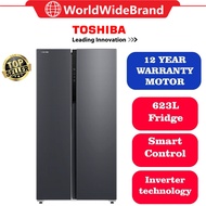Toshiba 623L Side By Side Dual Inverter Refrigerator Fridge GR-RS780WI-PMY(06) Black Glass / GR-RS78