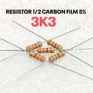 (10 PCS) RESISTOR 1/2W 1/2WATT 3K3 3.3K 3.3 OHM CF 5% ROHS
