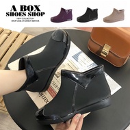 Plaid Shop * [AR668] Sole 2.5cm Tube Height 9cm Shoe V-Shaped Design Flat Rain Boots Waterproof Uppe