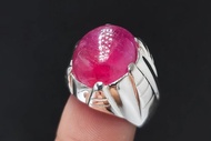 男款天然紅寶石戒指 加熱處理紅寶石戒指 925 純銀戒指