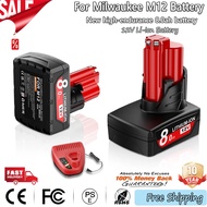 For Milwaukee M12 12V Battery8.0Ah Tool48-11-2402 48-11-2411 48-11-2401MIL-12A-LI Rechargeable Batte