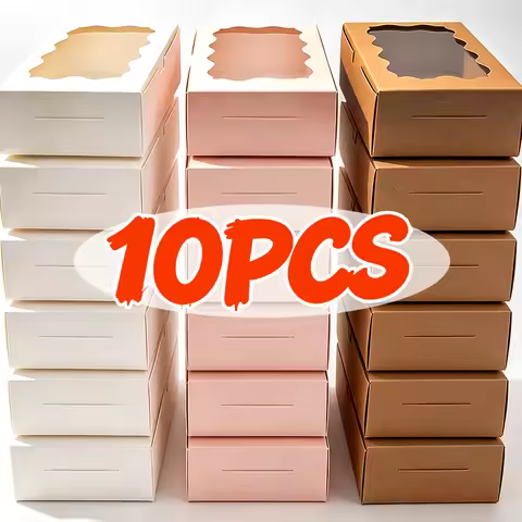 10Pcs Cake Bakery Box with Transparent Window Candy Cookie Dessert Donut Boxes for Wedding Birthday 