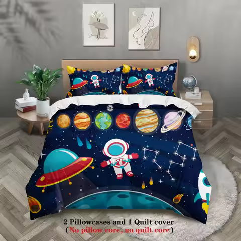 3pcs Space Astronaut Bedding Sets 3D Printed Outer Space Planets Duvet Cover Sets With Pillowcases N