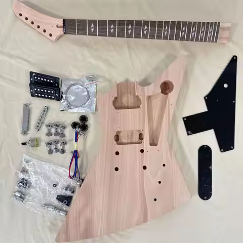 DIY Explorer Electric Guitar Kit 22F Golden Rosewood Fretboard Maple Neck Electric Guitar-Themed Gif