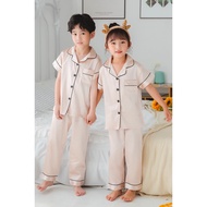 bh Sleepwear for Kids 4-14 years Terno Pajama Kids Silk Satin Pyjamas Short Sleeve Long Pants Boys Sleepwear Girls Pajamas Suit yerwy