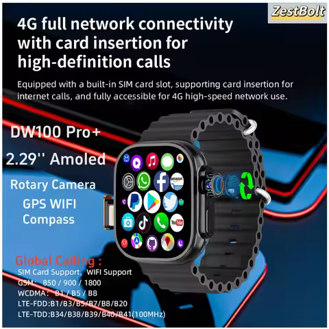 DW100 Pro+ Plus Ultra 3 Smartwatch with Fingerprint Unlock 2.29'' AMOLED Screen 1580mAh Battery 180°