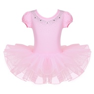 Girls Short Sleeve Ballet Dance Tutu Dress Kids Gymnastics Leotard Stage Performance Dancewear Costume