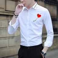 Áo Sơ Mi Dài Tay In Hình "LOVEYOU" Vải Lụa Mềm Mịn Nam Menswear Shirt