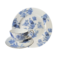 英國Aynsley 藍玫瑰系列 組合優惠 骨瓷奧本杯盤組+餐盤