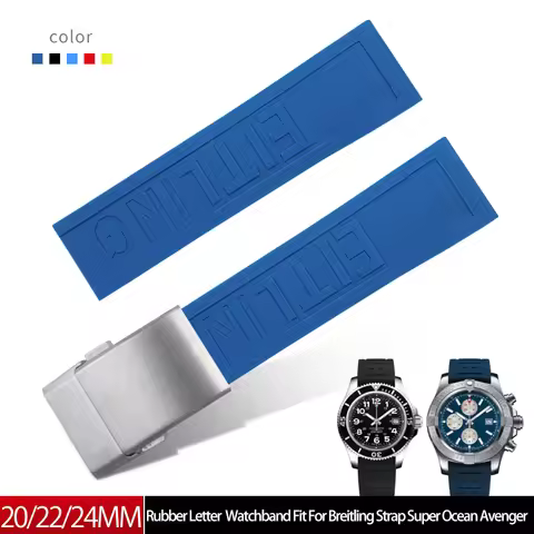 20mm 22mm 24mm Soft Rubber Letter Bracelet Watchband Fit For Breitling Strap Super Ocean Avenger Bla