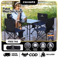 CHAMPS Meja Lipat Portable  Kursi Lipat Outdoor 1 Set Meja Kursi Camping Meja Lipat Camping