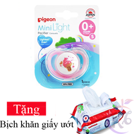 Ty ngậm Pigeon Silicone Mini Light Size S (màu Hồng) Tắng bịch khăn giấy ướt 80 tờ - chất liệu cao c