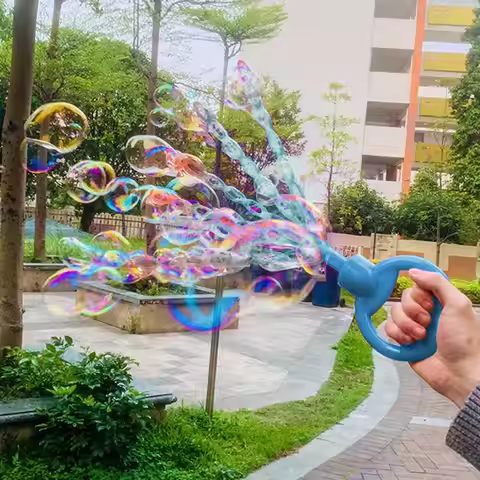 Handheld Bubble Wand 32 Holes Bubble Making Stick With 10 Bubble Liquid Refills Smiling Face Design 