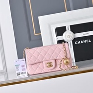 Chanel 香奈兒 粉色金珠cf鏈條包 夏季新款粉色鏈條包 方胖子