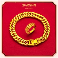 Saudi Gold 24k nasasangla pawnable bracelet mens 100% original ring set owner 10mm classic jewelry f