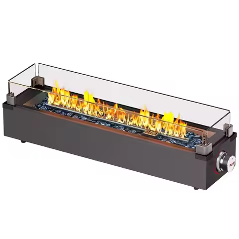 28 Inch Table Top Propane Fire Pit, 50,000 BTU Tabletop Firepit with Glass Wind Guard amp Glass Bead