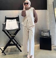 Minju Oneset Basic Setelan Wanita Vest Unik dan Celana Kulot Lucu Outfit Hijab Style Baju Setelan