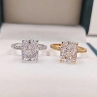 925 Sterling Silver 8 * 10 Cube Sugar Ice Flower Cut Ring European American Popular Style High-value