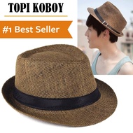 Topi Koboy Laken Pria Dewasa Fedora Koboi Tompi Vintage Cowboy Cap Coboy Jazz Panama Keren Jerami Po