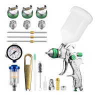 H2008 HVLP Spray Gun Kit,3 Nozzles 1.4/1.7/2.0mm,600ml Cup Regulator Separator for Car Wood Paint