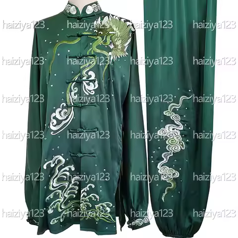 Embroidered dragon Tai chi uniform Taiji clothes Wushu suit Kungfu garment Performing Race for man w