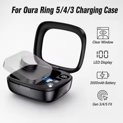 For Oura Ring 5/4/3 Smart Ring Charging Case 2000mAh Transparent Window Portable Outdoor Charger Sto