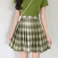 Korean Short Pleated Skirt - Green Preppy Plaid Design Z0PA