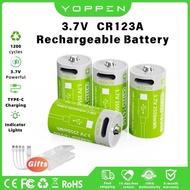 YOPPEN CR123A RCR123 16340 3.7V Rechargeable Battery Type-c Fast Charge 2550mWh lithium Batteries Fo