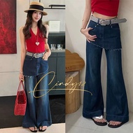 Y2K Denim Skirt Overlay Wide Leg Jeans | High Waist Flare Pants | Two-in-One Streetwear OOTD
