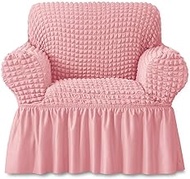 BLUESURGE Armchair Slipcover 1 Piece Couch Sofa Cover with Skirt, Durable Washable High Elastic Stretchable, Easy Fit Universal Furniture Protector (1 Seater, Pink)