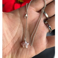 Unpolished 925 silver necklace, 1 to 1.5 mm long, 42 - 44 cm long with beautiful shiny purple star b