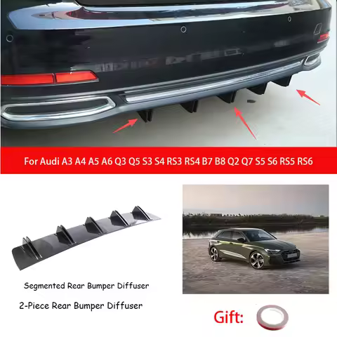 For Audi A3 A4 A5 A6 Q3 Q5 S3 S4 RS3 RS4 B7 B8 Q2 Q7 S5 S6 RS5 RS6 ABS Rear Bumper Lip Diffuser Shar