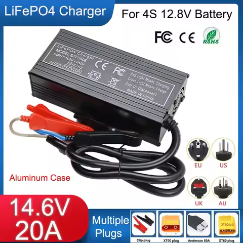 New 14.6V 20A Lifepo4 Battery Smart Charger For 4S 12V 12.8V 100Ah 200Ah High Power Lithium iron Pho