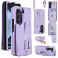Crossbody Wristband Wallet Leather Case For Samsung Galaxy Z Fold 8 Utra 7 6 5 4 5G Casing Double Ma
