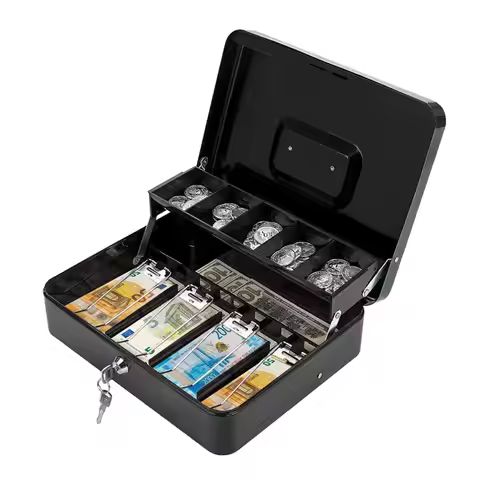 1PC Small Portable Metal Cash Register with Key Lock Portable Cash Box Suitable for Convenience Stor