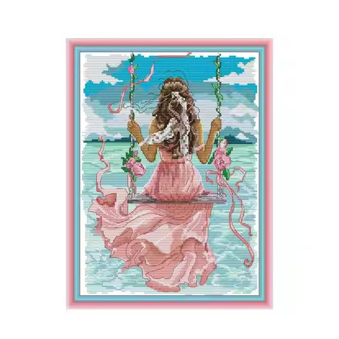 Sea view girl cross stitch kit 14ct 11ct count print canvas stitches embroidery DIY handmade needlew