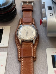 懷舊淺咖啡色皮革底托款錶帶適用20mm 19mm錶耳 勞力士適用錶帶