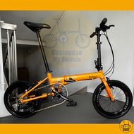 Fnhon Zephyr 18” • 9 Gears Shimano • Litepro Aero Wheelset • Folding Foldable Foldie Fold Bicycle Bike • Orangey Yellow • 349 tyres 16” inches • Velocity Crius Blast Gust Tornado Dahon Tern Bifold • Customise My Bicycle •