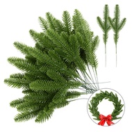 20Pack Christmas Pine Needle Branches Fake Plant Christmas Tree Ornament Decorations for Home DIY Wreath Gift Box Wedding Flowers