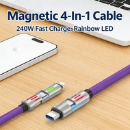 Fast Charging Cable 4-in-1 LED Typec Data 240W Flash Magnetic Rainbow Fast Light
